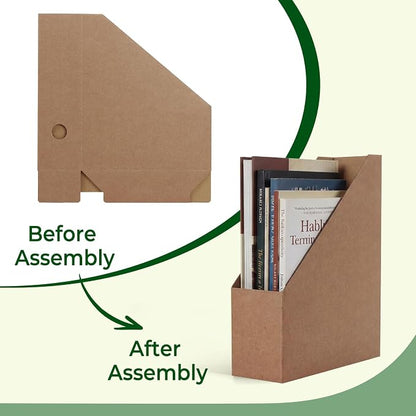 EXYGLO 12 Pack Brown Magazine File Holder, Cardboard Magazine Rack with Label, Foldable Storage Organizer Box for Book, Documents, 10x3.3x12 Inches