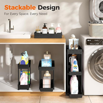 Sevenblue 3 Pack Under Sink Organizer, 2 Tier Pull Out Bathroom Cabinet Organizer, Multi-Purpose Storage Shelf for Kitchen (2-Tier Sliding, 12.8 Inch)