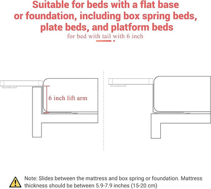 KIWIFOTOS Raised Bedside Shelf for Bed Tray Table Under Mattress for Box Spring Plate Platform Bed Nightstand Shelf Bedside Caddy College Dorm Room