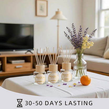 Binca Vidou Reed Diffuser Set, Lavender Osmanthus Orange&Lemon Scent Oil Diffusers with Sticks for Home Office Bathroom Aromatherapy Decor 1.69oz X 3