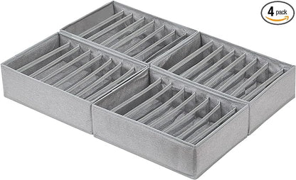 Qozary 4 Pack Drawer Organizers for Clothing, 8 Grids Foldable Closet Organizers and Storage Bins for Bedroom, Dresser Organizer Boxes for Thin T-shirts, Tank Tops, Camisoles, Tights, Leggings