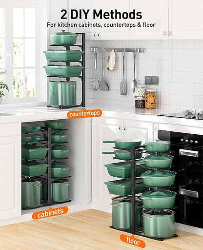 ORDORA Pots and Pans Organizer under Cabinet 23.62" Height, 10-Tier Kitchen Cabinet Organizers and Storage, Heavy Duty Pots and Pan Storage Rack Organizer inside Cabinet, Adjustable Pot Rack