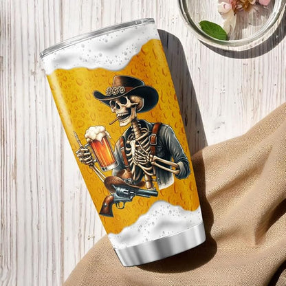 Funny Skeleton Cowboy Beer Mug, Might Be Water Might Be Beer 20oz Insulated Stainless Steel Tumbler, Unique Gag Gift for Men, Birthday for Dad, Husband, Brother, Friend