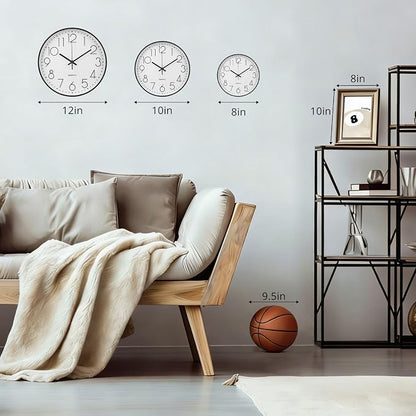 Wall Clock Non-Ticking Silent Modern Simple Style Round Decor Clock Stereoscopic Dial Quartz Wall Clocks for Home/Office/School/Living Room/Bedroom/Kitchen (Dark Blue, 10 Inch)