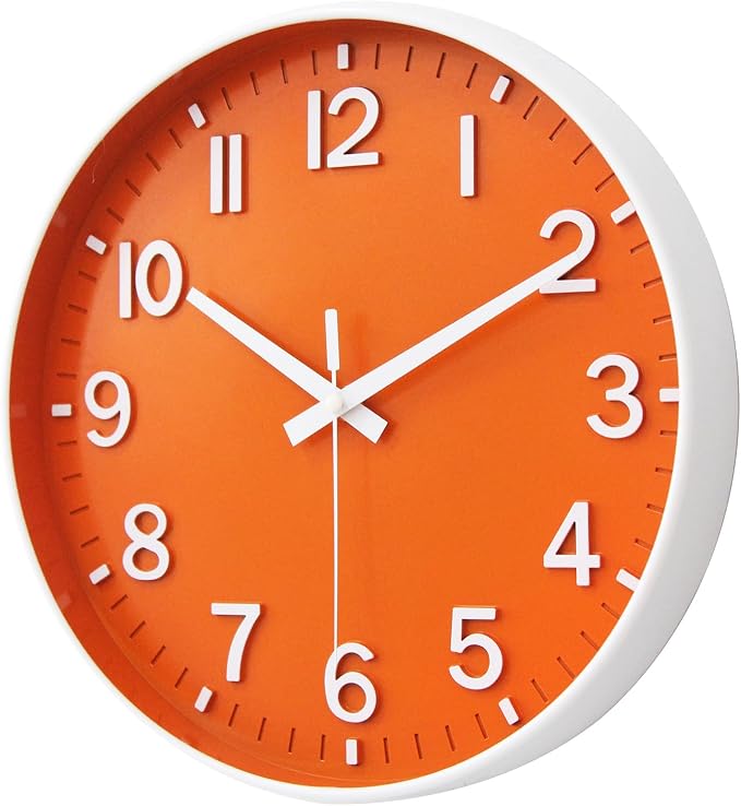 HZDHCLH Wall Clocks Battery Operated,Wall Clock Orange,8 inch Wall Clock Silent Non Ticking Modern 3D Numbers for Kitchen Bedroom Living Room Office Classroom Decor