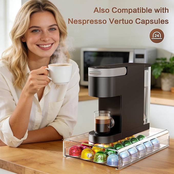 Crystal Clear Acrylic K Cup Organizer Coffee Pod Storage Box, 35 Pods Coffee Pods and Tea Organizer Holder, K Pod Drawer Coffee Maker Stand, Organizador De Cafe, Kcup Drawer Organizer Under Brewer