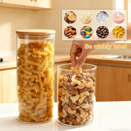 Airtight Glass Jars with Bamboo Lids, Glass Food Storage Containers Set - Set of 5 Kitchen Canisters for Sugar, Candy, Cookie, Rice and Spice Jars