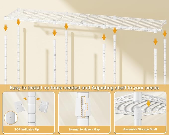 ULIFHOME E14C Pro Heavy Duty Closet Organizer System，Freestanding Clothing Racks for Hanging Clothes，Adjustable Garment Rack 69" W × 16" D × 77" H Hold 960 lbs，White Rack with Grey Dustproof Cover