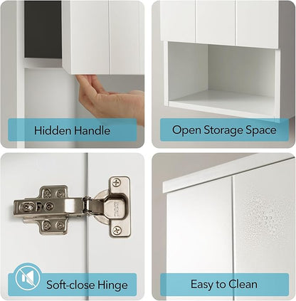 Bathroom Wall Cabinet with Single Door, Soft-Close Hinges, 15x27 inch Wooden Medicine Cabinet for Small Kitchen, Laundry, Entryway, Durable MDF Construction
