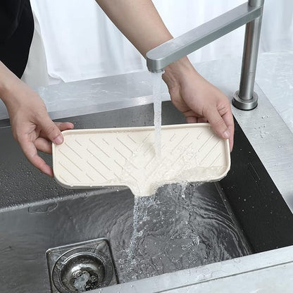 MicoYang Silicone Soap Dish with Drain Spout — Self-Draining Double Sink Organizer Tray for Kitchen & Bathroom, Dispensers, Sponges & Soap Holder, Non-Slip & Dishwasher Safe, Tapioca (Large, 12"×4")