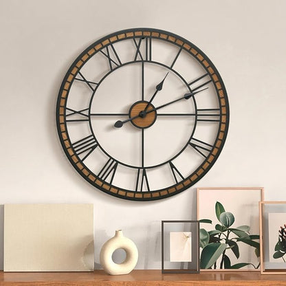 Micasso Non-Ticking Large Wall Clock : 20inch Modern Metal Black with Solid Wood Frame Silent Clock for Living Room/Bedroom/Kitchen - Home Decor for Fashion-Conscious (Style 1, 20-Inch)