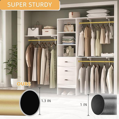 1.3 Inch Diameter Closet Rods for Hanging Clothes 17-100 Inch Adjustable, Metal Heavy Duty Closet Pole, Gold Closet Bar for Hanging Clothes, Suitable for Closet, Wardrobes, Bathroom, Windows