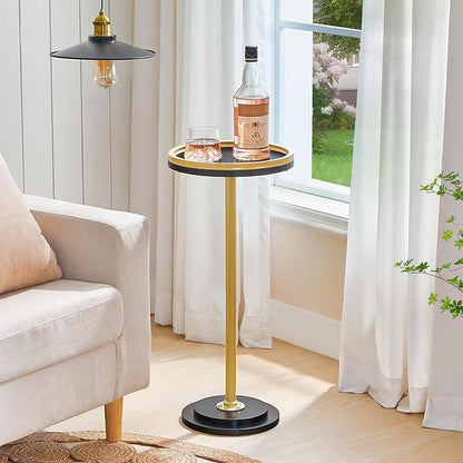 HOOBRO Small Round Side Table, Drink Table, Coffee Martini Table with Pedestal Accent for Small Spaces in Living Room, Bedroom, Sofa Couch, Black and Gold DB168BZ01