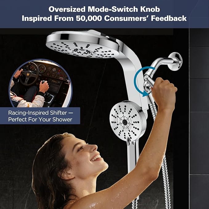 High Pressure Rain Showerhead Combo, 2026 Magnetic Shower Head Set with Detachable 8-Mode Handheld Shower Spray, Adjustable Angle Dual Showerhead System with Built-in Magnetic Docking and Power Jets