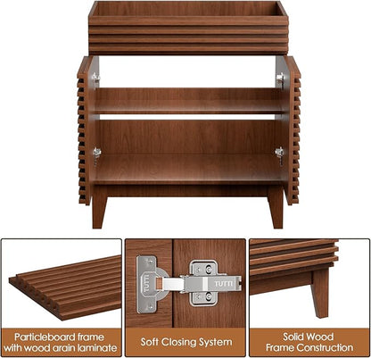ROOMTEC 30" Bathroom Vanity, Mid-Century Freestanding Bathroom Vanity Cabinet with Storage, Particleboard Frame with Wood Grain Laminate, Walnut (Sink Basin Not Included)