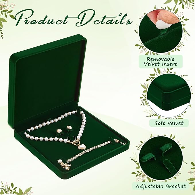 Yinkin 6 Pcs Velvet Jewelry Set Box Jewelry Display Case Earring Ring Bracelet Necklace Gift Box Pearl Necklace Storage Case for Mother's Day Wedding Travel Anniversary(Green)