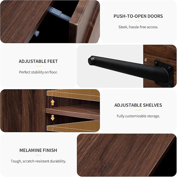 59" Accent Storage Cabinet with 4 Doors, Modern Decorative Cabinet with 3D Carved Door, Sideboard Buffet Cabinets with Adjustable Shelves, Credenza for Living Room, Entryway, Kitchen, Walnut