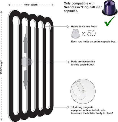 Demi's Home Magnetic Coffee Pod Holder for Nespresso Original Capsules - Suitable to be Mounted on the Fridge (Transparent)