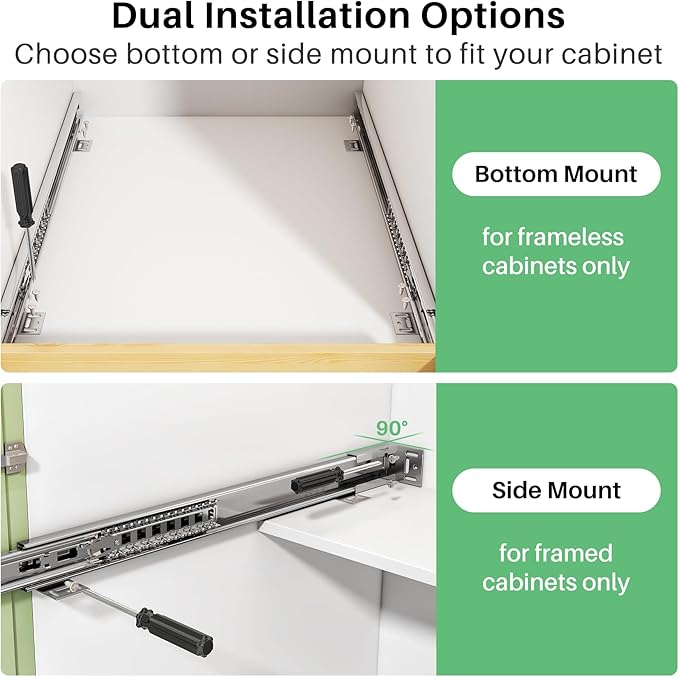 Pull Out Cabinet Organizer, Soft Close Wooden Slide Out Drawers for Pots and Pans, Full-extension Roll Out Shelves for Kitchen Cabinets, Pantry Organization, Bottom & Side Mount(12"W X 21"D x 3.4''H)