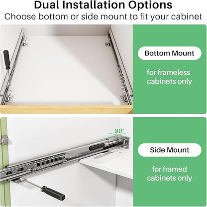 Pull Out Cabinet Organizer, Soft Close Wooden Slide Out Drawers for Pots and Pans, Full-extension Roll Out Shelves for Kitchen Cabinets, Pantry Organization, Bottom & Side Mount(17"W X 21"D x 3.4''H)