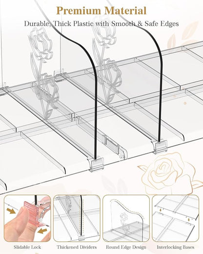 Rose Purse Dividers for Closet, 2 Pack Clear Clutch Purse Closet Organizers, Adjustable Handbag Storage Organizers, Plastic Bookshelf Separator Dividers for Bedroom Office