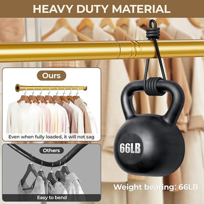 Mavivegue Closet Rod, 17 to 84 Inch Gold Adjustable Closet Rods for Hanging Clothes, Hanging Rod for Closet Wardrobes Laundry RV, Bathroom