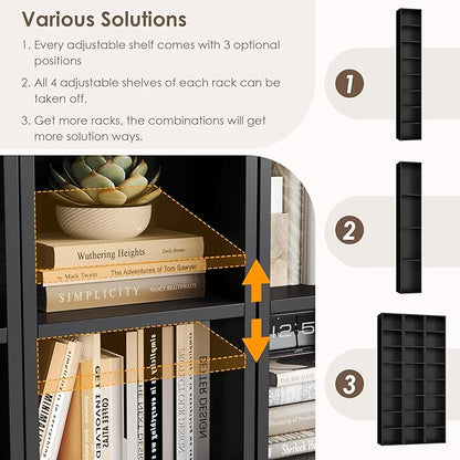 FOTOSOK 8-Tier Media Tower Rack, 11.6 X 9.3 X 70.9 Inches CD DVD Slim Storage Cabinet with Adjustable Shelves, Tall Narrow Bookcase Display Bookshelf for Home Office, Black