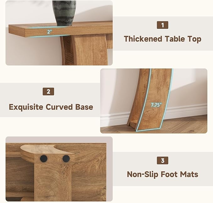 70.9-Inch Wood Console Table for Entryway Living Room, Extra Long Rectangular Natural Sofa Tables with Farmhouse Wooden Curved Base for Home Hallway Couch Foyer Entrance, Light Brown Oak