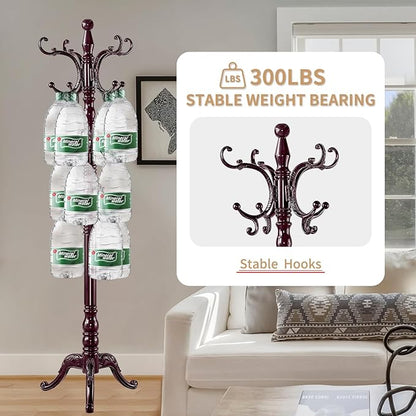 ZOZOE Wooden Classic Coat Rack Stand, Solid Wood Coat Rack Freestanding with 14 Hooks, Vintage Coat Racks with Sturdy Triangle Base, Natural Birch Wood Coat Clothes Tree Stand for Entryway Hallway