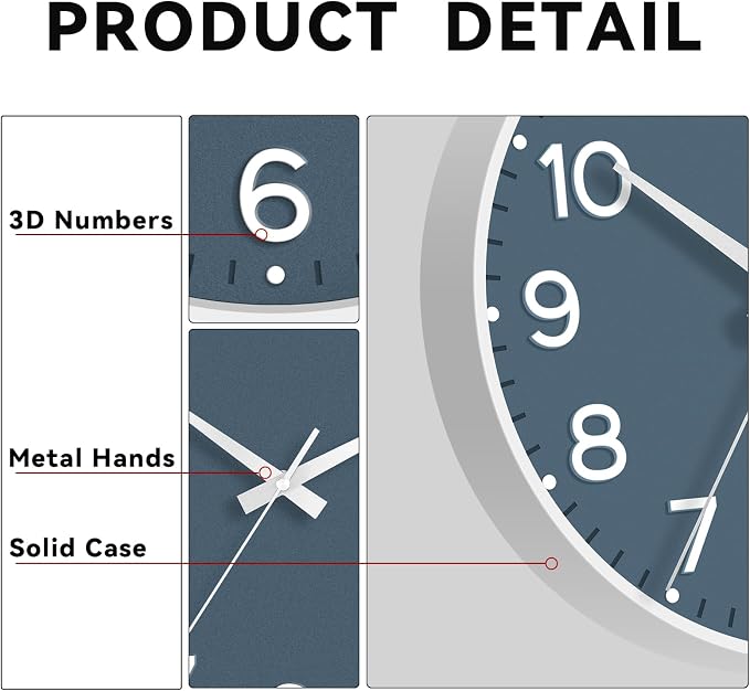 Roymnie Wall Clock, Silent Wall Clocks Battery Operated 8 Inch-Modern Non Ticking Analog Clock Decorative for Kitchen Office Bathroom Bedroom(Azure Blue)