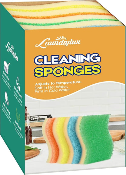 LAUNDRYLUX Scrub Sponge, 8 Pack Dual-Sided Temperature-Responsive Scrubber - Non-Scratch - Multipurpose Dish Sponges for Kitchens, Bathrooms, and Outdoor Use - S Shape