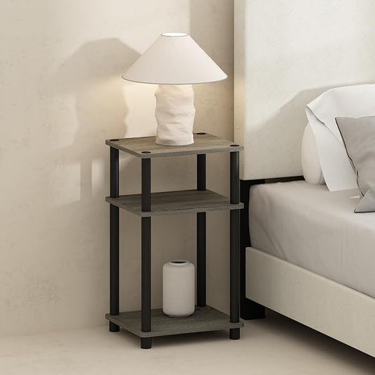 Furinno JUST Night Stand, 3-Tier Turn-N-Tube Nightstand, Toolless Bedside Table, End Table, Side Table with Open Storage for Bedroom, Closet, Dorm, Bathroom, French Oak