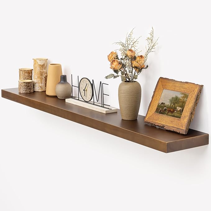 Marsmiles 48 Inch Wood Floating Shelves | Rustic Dark Wood Wall Shelves Set of 1 | 48" W x 7.7" D x 1.6" H Wooden Shelves for Bathroom Living Room Kitchen