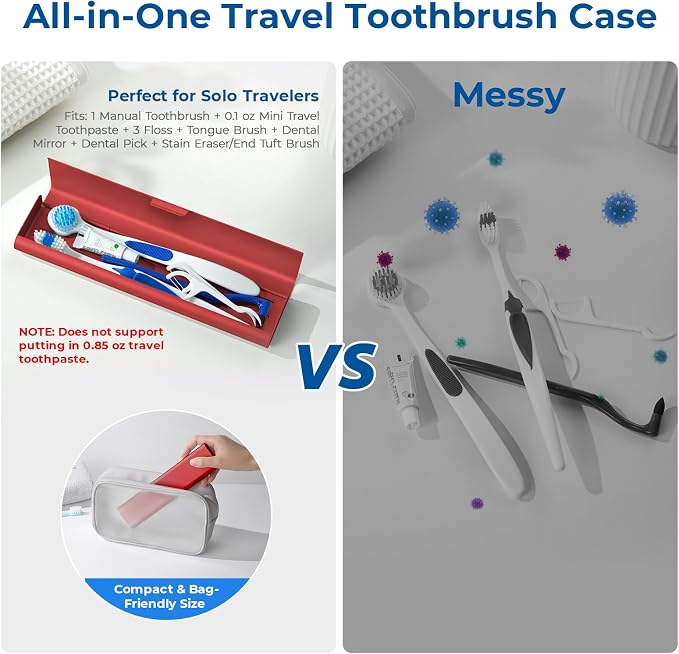 Wider Aluminum Toothbrush Travel Case, Portable Travel Toothbrush Holder, Durable Manual Toothbrush Box Container for Traveling, Bathroom, Camping, Business Trip, Red