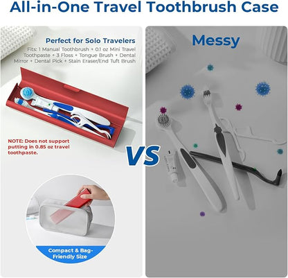 Wider Aluminum Toothbrush Travel Case, Portable Travel Toothbrush Holder, Durable Manual Toothbrush Box Container for Traveling, Bathroom, Camping, Business Trip, Red