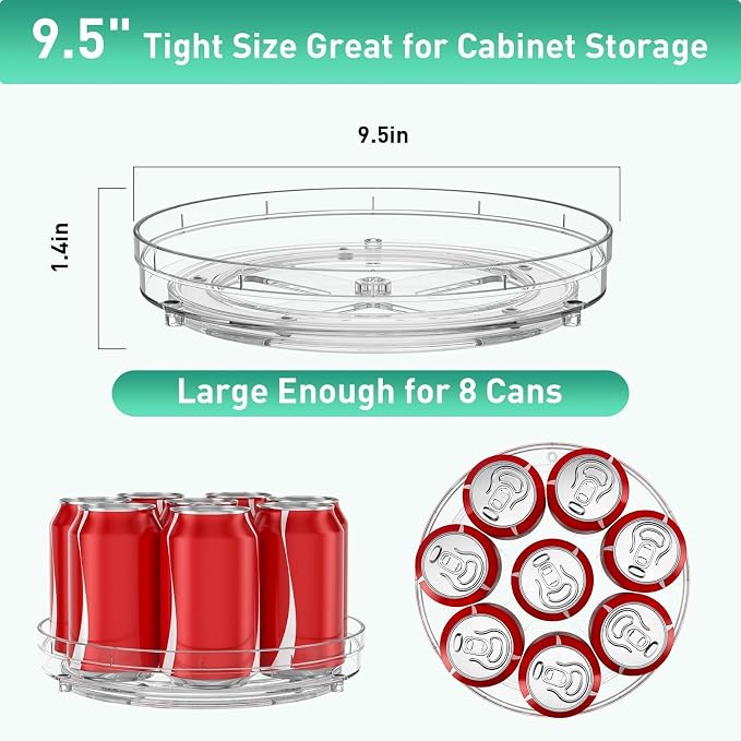 Optish 4 Pack 9.5" Lazy Susan Organizer, Lazy Susan Turntable for Cabinet, Spice Organization for Cabinet, Refrigerator, Pantry, Closet, Countertop, Non-Skid Turntable Organizer, Clear