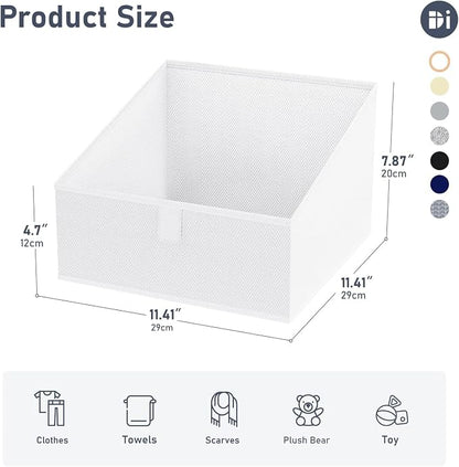 DIMJ Closet Storage Bins 10 Pack - Fabric Storage Baskets for Shelves, Collapsible Clothes Organizer, Trapezoid Shelf Organization Storage Cubes for Purse, Toys, Books, Towel, Clothes, White