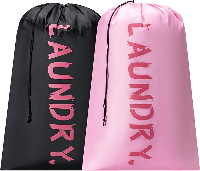 2 Pack 28" x 40"Travel Laundry Bag, Machine Washable Dirty Clothes Organizer with Drawstring,Large Enough to Hold 4 Loads of Laundry, Easy Fit a Laundry Hamper or Basket Travel Essentials