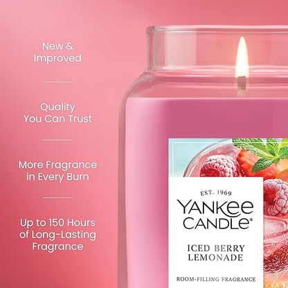 Yankee Candle Iced Berry Lemonade, Scented Candle, 22oz Large Jar with up to 150 Hour Burn Time, Giftable