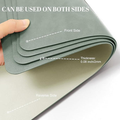 BLESWIN Faux Leather Placemats, Set of 6, 12×17 Inch -Double Side Texture Color Table Mats, Heat-Resistant, Waterproof and Oil-Resistant, Suitable for Dining Room, Kitchen, Party, Outdoor -Green&White