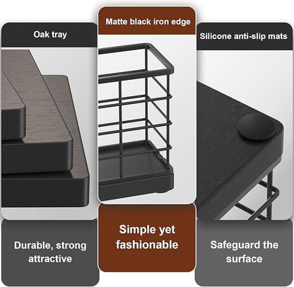 Wican Vertical Stance Bathroom Napkin Holder Takes Up Less Space for Small Guest Bathroom Oak and Iron Towel Tray for Powder Room Table Wooden Basket for Disposable Paper Hand Towels Matte Black