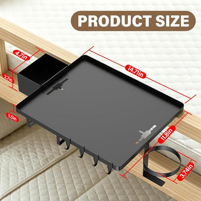 Bedside Shelf, Metal Bed Shelf For Dorm Room Bunk Bed & Top Bunk, College Dorm Room Essentials, Clip On Floating Tray Space Saving Nightstand For Loft Beds With Removable Cup & Holder (Black)