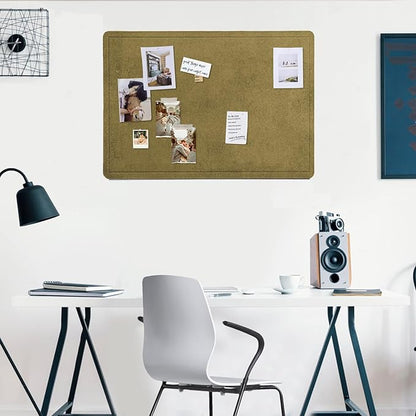 Bulletin Board, 36 x 24 inches Felt Board - Decorative Pin Board, Cork Board Alternative for Wall, 3' x 2' Foldable Picture Board Self-Adhesive Vision Board with 20 Pushpins - Olive
