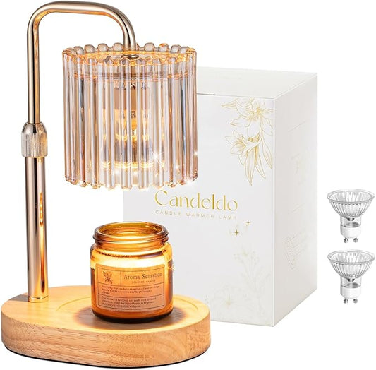Candeldo Candle Warmer Lamp with Timer: Gold Candle Warming Lamp Height Adjustable Wax Melt Warmer Dimmable Modern Farmhouse New Home Bedroom Decor Mothers Day Housewarming Gift for Women