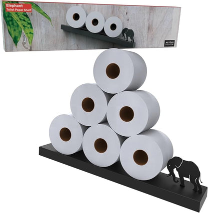Artori Floating Toilet Paper Shelf Storage - Bathroom Wall Decorations, Tilted Wall Toilet Paper Holder, Mounted Toilet Decor Organizer for Tissue Rolls, Wipes, Towels, & More - Elephant