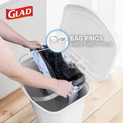 Glad 13 Gallon Trash Can with Clorox Odor Protection | Plastic Kitchen Waste Bin | Hands Free with Step On Foot Pedal and Garbage Bag Rings, White