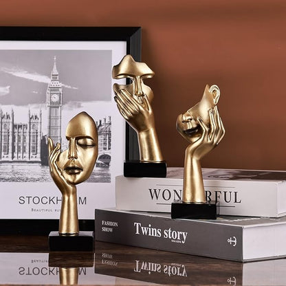 oliruim 3 Pcs Thinker Small Statue Set - Black Gold Home Decor Abstract Art Figurines for Shelves, Living Room Coffee Table, Office Desktop (3 Pcs Gold, 6")