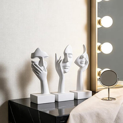 oliruim 3 Pcs Thinker Large Statue Set - White Art Abstract Home Accent Figurines for Living Room, Bedroom, Shelves, Office Desktop, Coffee Table Decor, Gift for Women (3 Pcs White, 9")