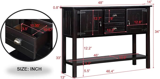 LKTART Solid Wood Farmhouse Console Table,Sofa Table with Storage Drawers and Shelves,Entryway Table for Entry Hallway Foyer Sofa Side Table,Easy Assembled(48" Espresso)