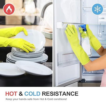 DABOGOSA Mamison 2 Pairs Reusable Waterproof Household Dishwashing Cleaning Rubber Gloves, Non-Slip Kitchen Glove (Green, Large (Pack of 2))